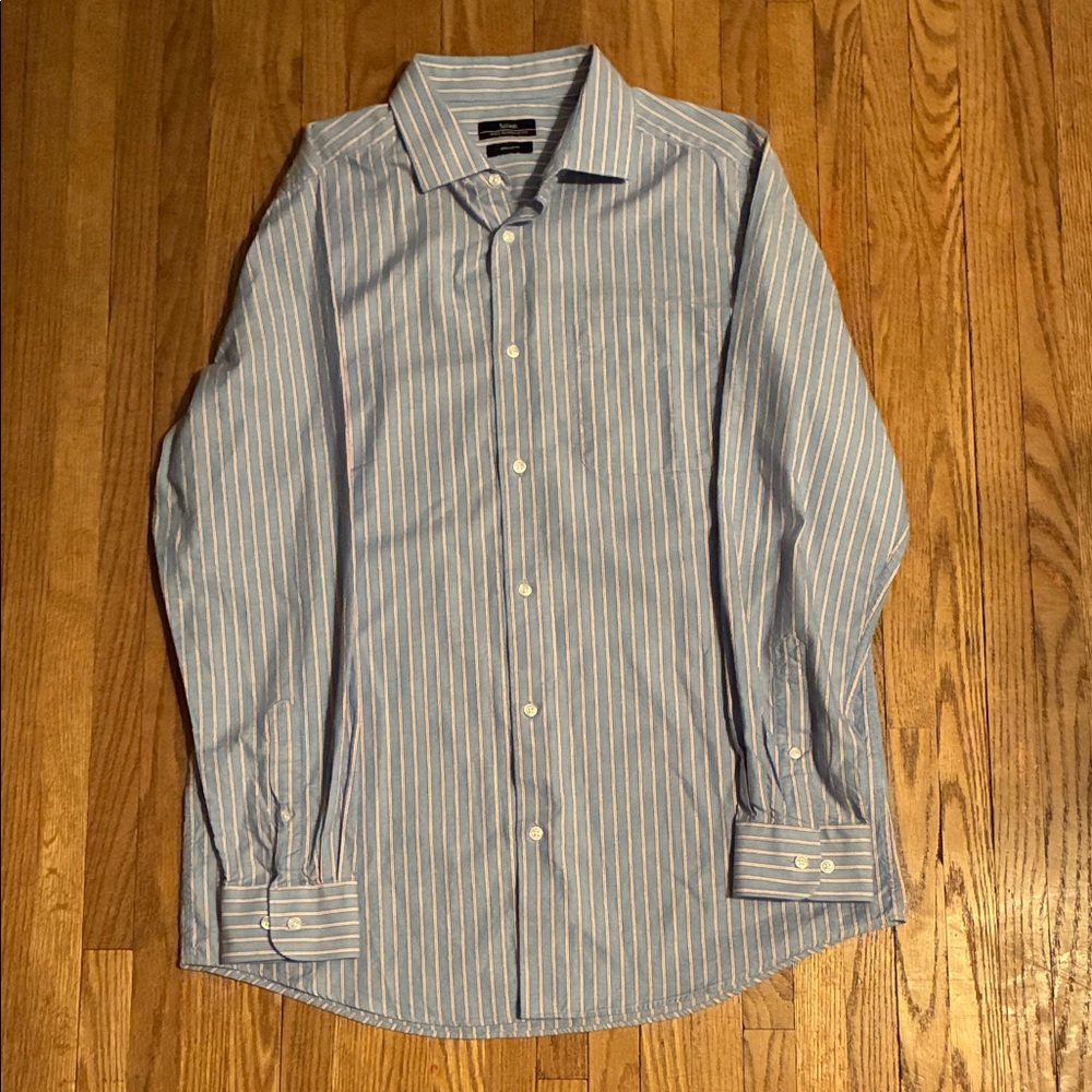Splash Men's Blue, White and Small Red Striped Cotton  Dress Shirt